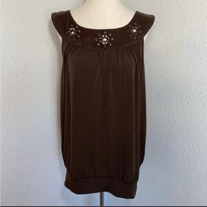 MICHAEL KORS Embellished Brown Sleeveless Top